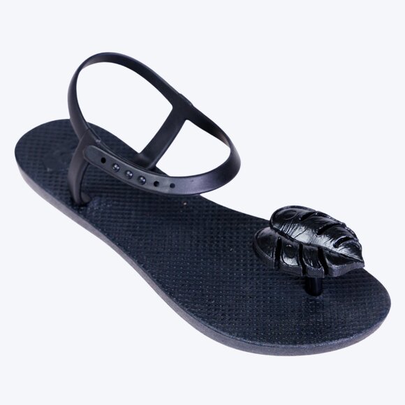 ZHOELALA – Sandals Comfort “TROPICAL LEAVES” • Charcoal Black - Picture 3 of 11